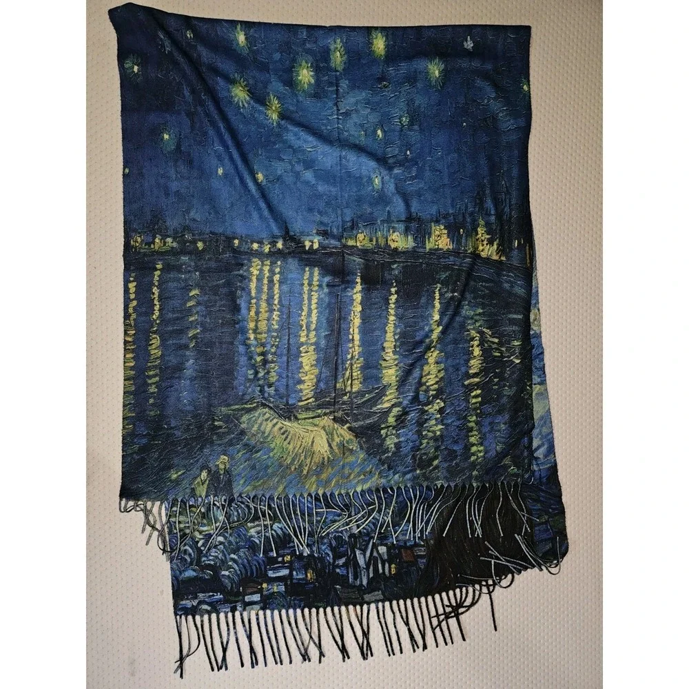 Van Gogh Starry Night 100% Cashmere Pashmina Shawl Wrap Made in Germany NEW